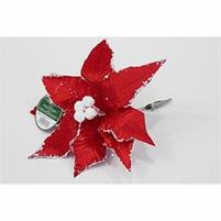 FIORE STELLA DI NATALE INNEVATA c/PINZA DIAM.CM18 ROSSA
