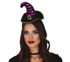 DIADEMA MINI SOMBRERO STREGA NERO/LILLA