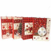BUSTA REGALO CORDINO CARTA XL H.46X33X10CM. C/GLITTER DIS.NATALE