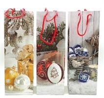 BUSTA REGALO BOTTIGLIA H.36X12X9 CM. C/GLITTER DIS.NATALE ASSORT