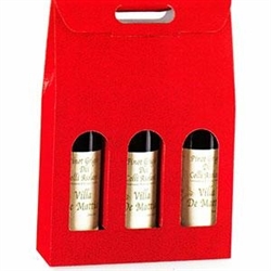 SCATOLA 3 BOTTIGLIE PELLE ROSSO 270X90X385