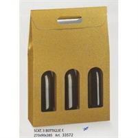 SCATOLA 3 BOTTIGLIE PELLE ORO 270X90X385