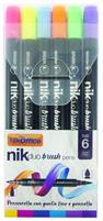 BRUSH NIKDUO 2 PUNTE COL.ASSORTITI FLUO SET 6 PEZZI