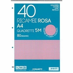 RICAMBI AD ANELLI A4 40FG 80GR ROSA BLASETTI RIG.5MM