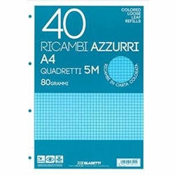 RICAMBI AD ANELLI A4 40FG 80GR AZZURRO BLASETTI RIG.5MM