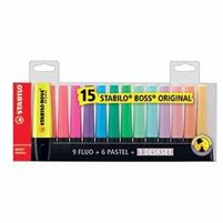 EVIDENZIATORI STABILO BOSS ORIGINAL FLUO(9)PASTEL(6)SET 15PEZZI