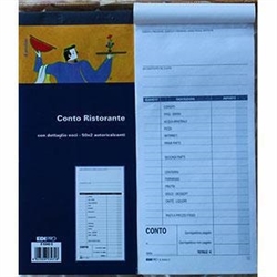 BLOCCO CONTI RISTORANTE C/DETTAGLIO VOCI 22X10 50FF 2 C. AUTOR.