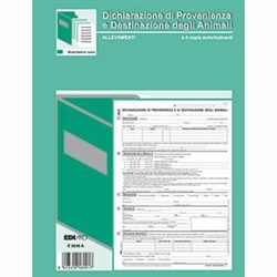 BLOCCO DICHIARAZIONE PROV. ANIMALI 4 COPIE 29,7X21 25FF AUTORIC.