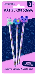 FANCY MATITE CON GOMMA MONIKIDS BLISTER X 3
