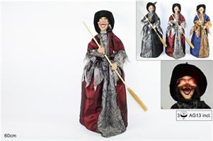 BEFANA 60CM C/TESSUTO RAGNAT E RASO C/LUCE E SUONO 3CL