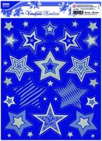 VETROFANIE NATALIZIE STELLE BLU E ARGENTO 30X37 CM.