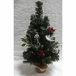 ALBERELLO DI NATALE H.50CM. B.JUTA C/BACCHE ROSSE+PIGNE NEVATE