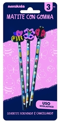 FANCY MATITE CON GOMMA MONIKIDS BLISTER X 3