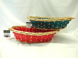 CESTO OVALE LEGNO 49X40/H.13CM.C/FASCIA ROSSO/VERDE - 2 ASS