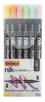 BRUSH NIKDUO 2 PUNTE COL.ASSORTITI PASTELLO SET 6 PEZZI