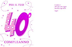 BIGLIETTINI COMPLEANNO 40 ANNI