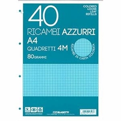 RICAMBI AD ANELLI A4 40FG 80GR AZZURRO BLASETTI RIG.4MM