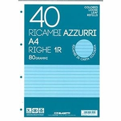 RICAMBI AD ANELLI A4 40FG 80GR AZZURRO BLASETTI RIG.1R
