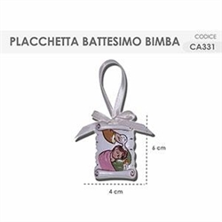 EVENTI BATTESIMO PLACCHETTA BATTESIMO ROSA CA331 4X6CM