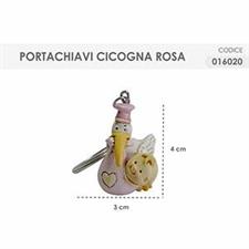 EVENTI NASCITA ROSA PORTACHIAVI CICOGNA ROSA 016020 3X4CM