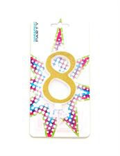 CANDELINA COMPLEANNO ORO GLITTER NUMERO 8