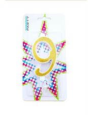 CANDELINA COMPLEANNO ORO GLITTER NUMERO 9