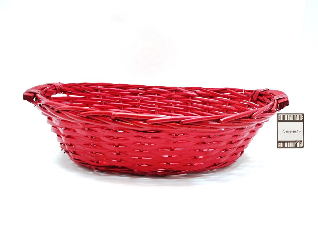 CESTO OVALE LEGNO ROSSO C/MANIGLIE 46X36/H.12,5CM.