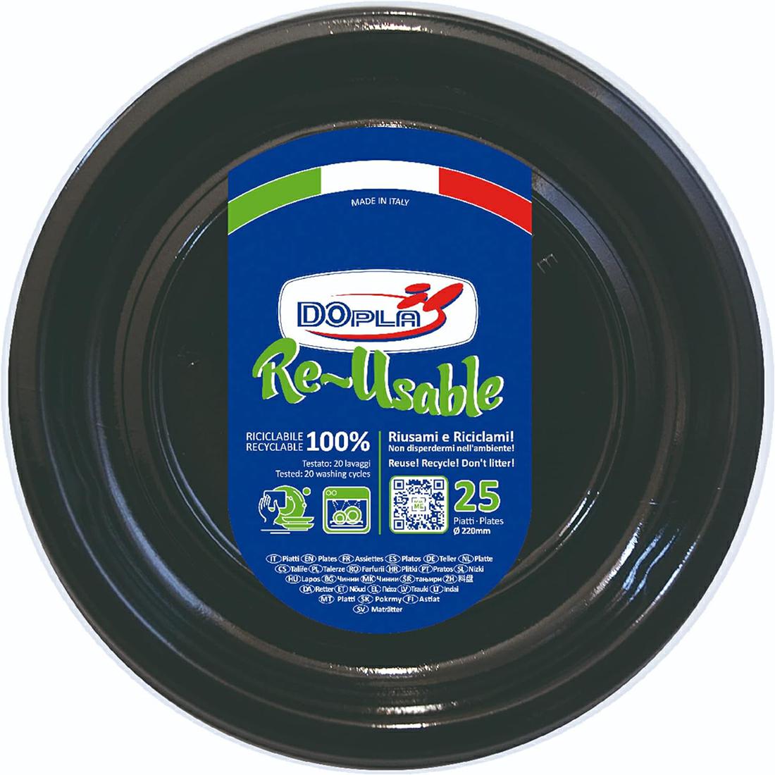 FESTAIOLI NERO PIATTI PIANI(RIUTILIZZABILI) D.220 X 25 PEZZI