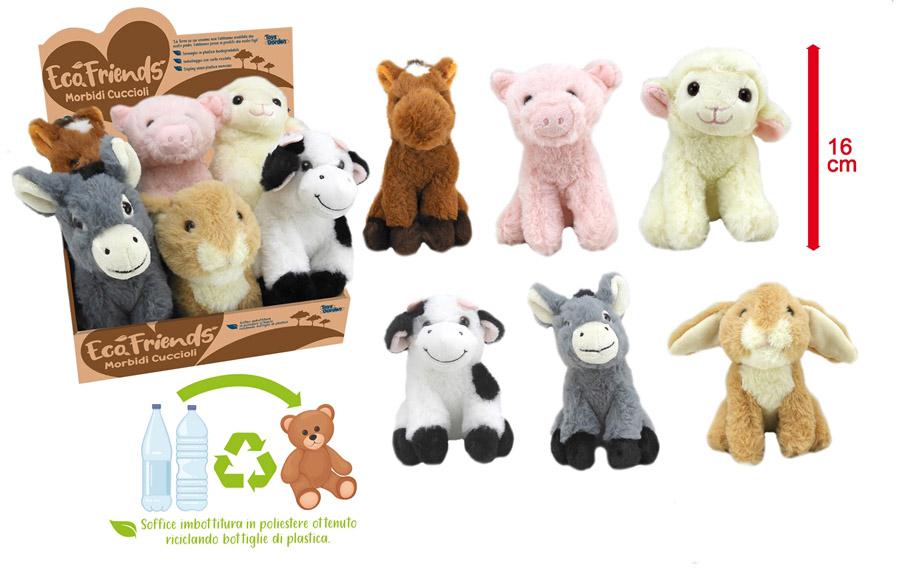 PELUCHE CUORICINI ANIMALI DELLA FATTORIA 16CM