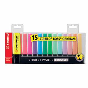 EVIDENZIATORI STABILO BOSS ORIGINAL FLUO(9)PASTEL(6)SET 15PEZZI