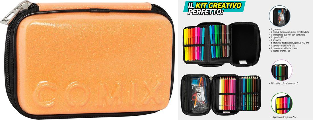 ASTUCCIO CORREDO MAXI ZIP COMIX GLITTER ARANCIONE