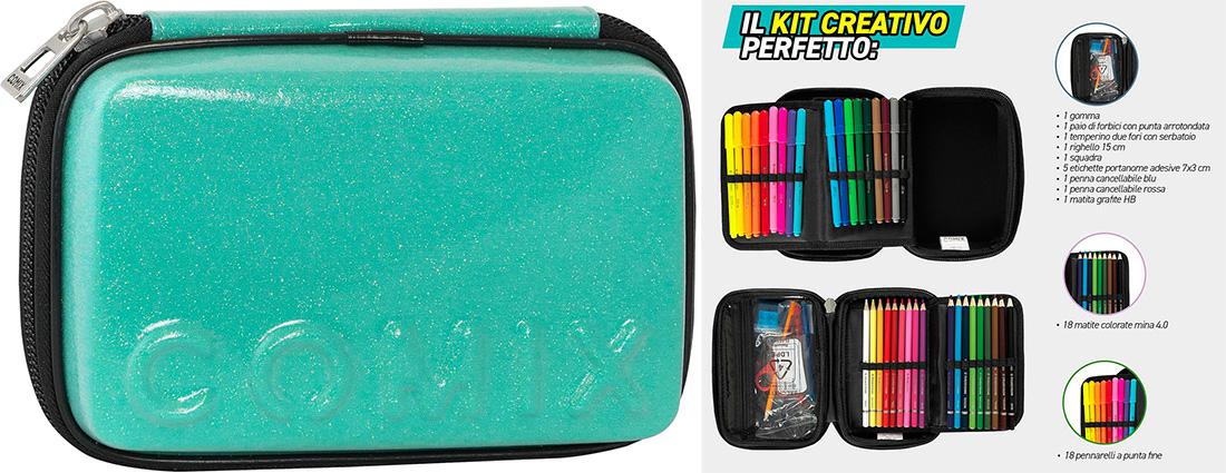 ASTUCCIO CORREDO MAXI ZIP COMIX GLITTER TURCHESE